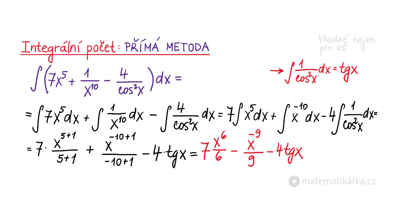 Integrály - příklad na přímou metodu | Doučování z matiky VŠ | Stream